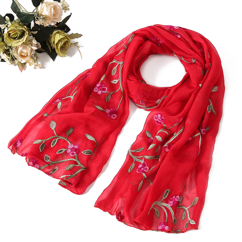 Women's Floral Embroidered Silk Scarf - fromfashionwithlove
